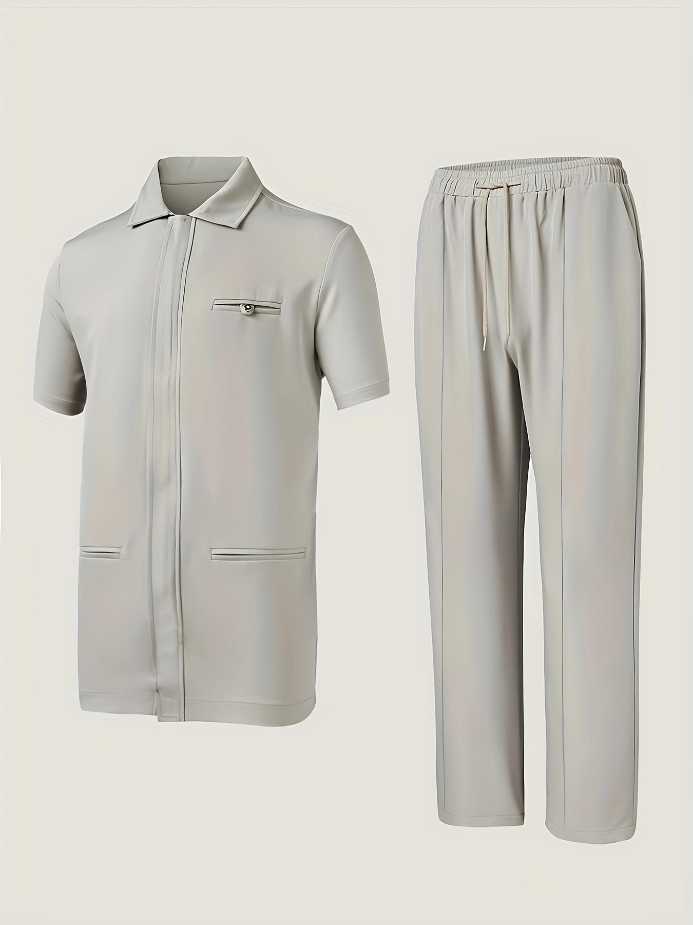 African Dashiki Men's Set, Short Sleeve Workwear Style, Zippered Cardigan, Ethnic Style, Elastic Waist Pants, African Clothing, Big & Tall Men's Set, Men's Casual Shirt and Pants 2pcs Set, New Four-Season Style 1 Set, Street Style, Party, Wedding