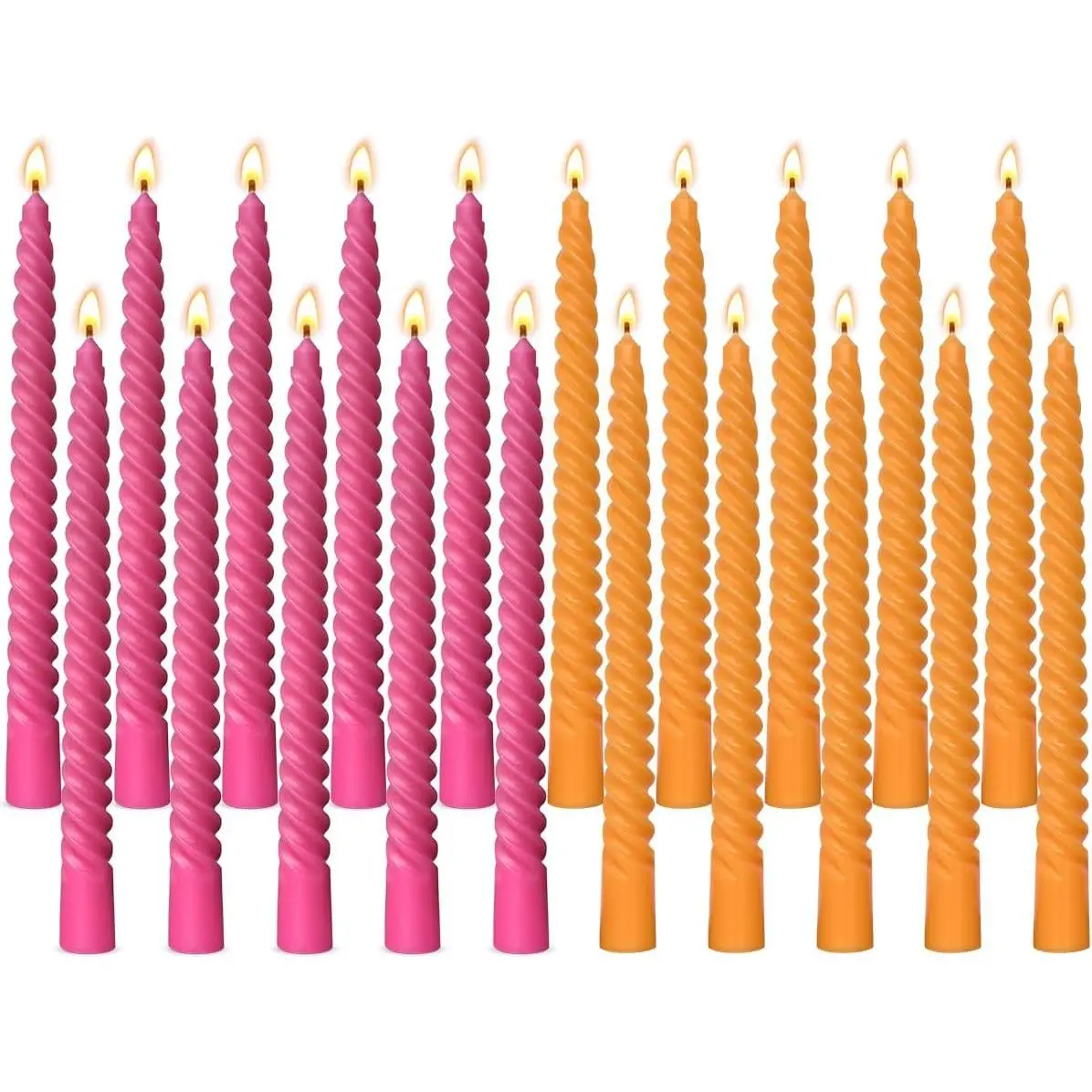 10 Pack Orange and 10 Pack Hot Pink Spiral Taper Candles for Holiday Home Decoration, 10 Inch Unscented Dripless Twisted Candlesticks for Dinner Party Wedding Halloween Thanksgiving