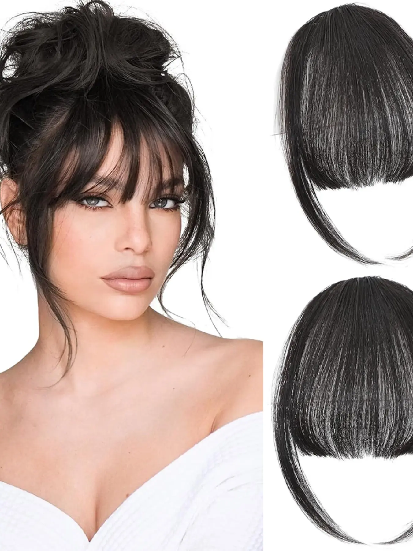Clip in Bangs 100% Real Human Hair Natural Color Wispy Clip on Bangs Extensions Fringe with Temples Realistic Hairpieces for Women