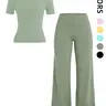 【Biack Friday】Women's Sporty Two-Piece Set, High Elastic Round Neck Short Sleeve, Soft Breathable Yoga Fitness Clothing Gym Golf Tennis Workout Clothes