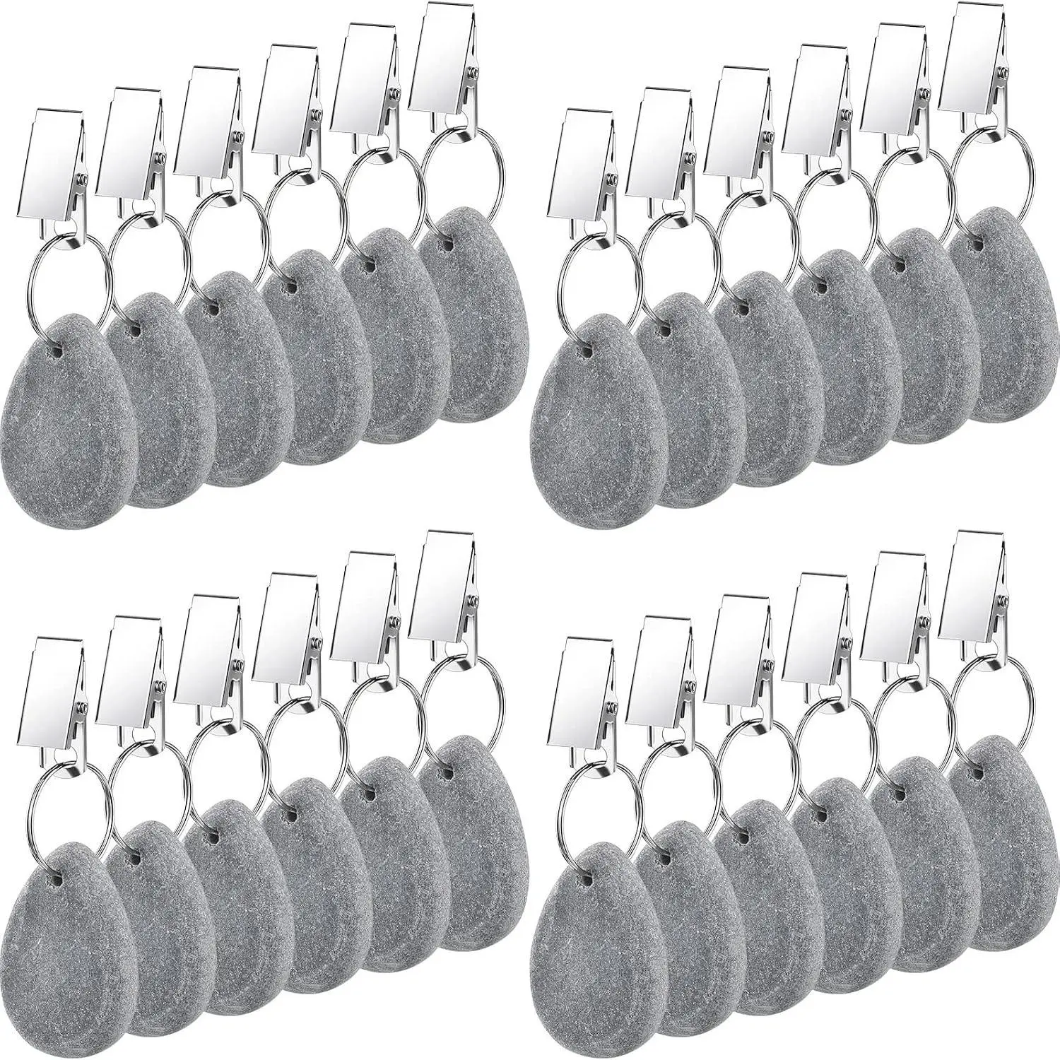 24 Pieces Tablecloth Weights Teardrop Shape Pendant Stones with Metal Clips Marble Teardrop Table Cover Weights Table Cloth Weights Hangers for Outdoor, Picnic Family Party(Light Gray)