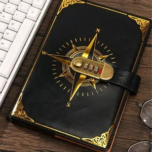 A5 Retro Creative Diary with Lock, 1 Count Vintage Password Lock Handbook, Portable Notebook for Home School Office Dormitory Outdoor Travel