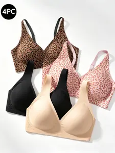 2/3/4 PCS Wireless Bra Set For Women, Jelly Strips Natural Lift And Support, Deep V Design Seamless Invisible Under T-shirt, Breathable Fabric, Comfortable Daily Lingerie, Multiple Colors Available