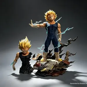 One Piece Majin Vegeta Dragon Ball Z Collectible Figure, Detailed Anime Statue with Lightning & Battle Damage, Dbz Villain Edition, Desk Decor