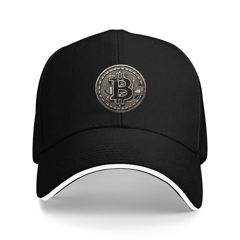 [Adventure Ready, Bitcoin Logo Cap] Lightweight Adjustable Bitcoin Logo Baseball Cap |   Soft Polyester Dad Hat with White Accents, Ideal for Outdoor Activities, Fit, Outdoor Headwear, Sleek Cap Design, Durable Headgear