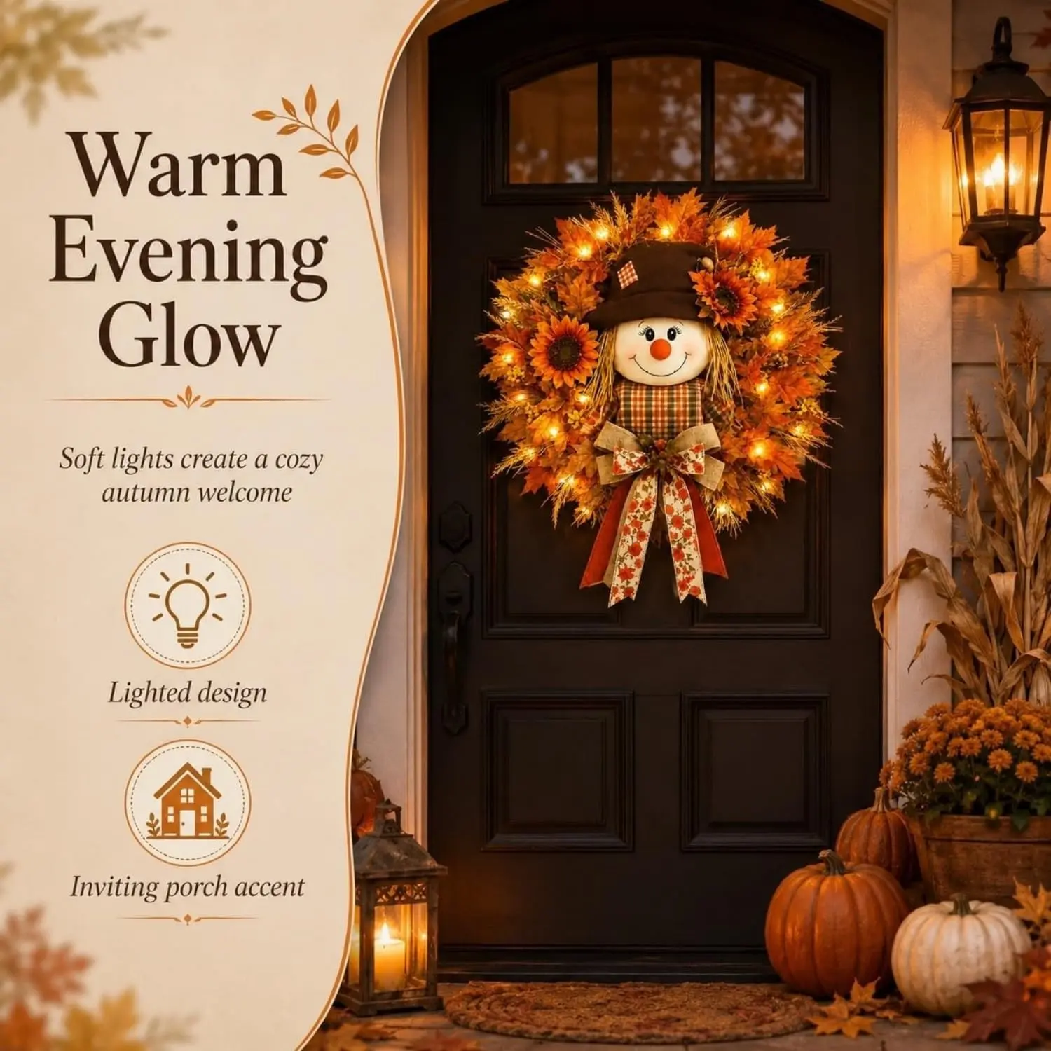 Fall Decorations for Home Wooden Fall Decor Scarecrow Door Wreath for Front Door Farmhouse Scarecrow Maple Leaf Welcome Sign Door Hanger for Autumn Harvest Thanksgiving Outdoor Indoor Wall Home