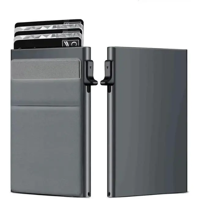 Baby Slim Aluminum Wallet - RFID Blocking Metal Holder with Elastic Band, Card Slots, Minimalist Front Pocket, Lightweight Durable, Holds Bills & ID (Gray), No Warning Applicable, Compact Fit, Lightweight And Durable