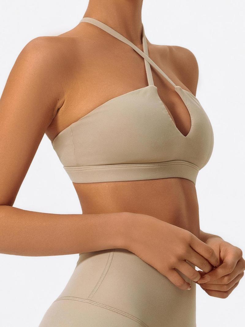 Women's Solid Color Criss Cross Athletic Fitted Sports Bra, High Stretch Breathable Comfortable Quick Drying Adjustable Spaghetti Strap Backless Wireless Sports Bra, Ladies Sportswear for Indoor Outdoor Wear