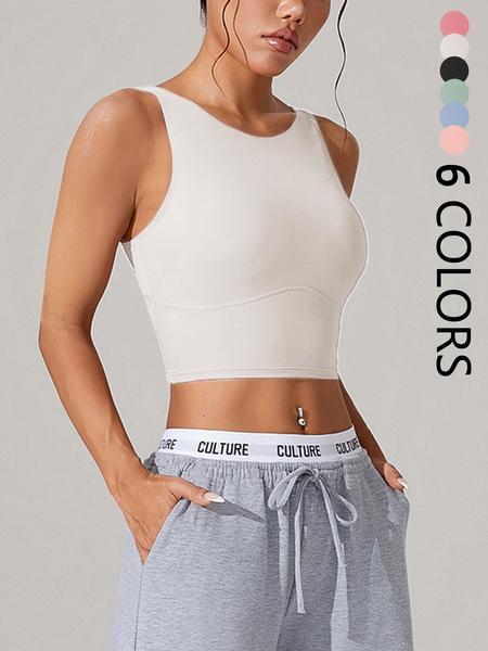 Women's Solid Color Crop Yoga Sports Bra, Breathable Comfortable Sports Bra, Ladies Sportswear for Indoor Outdoor Wear