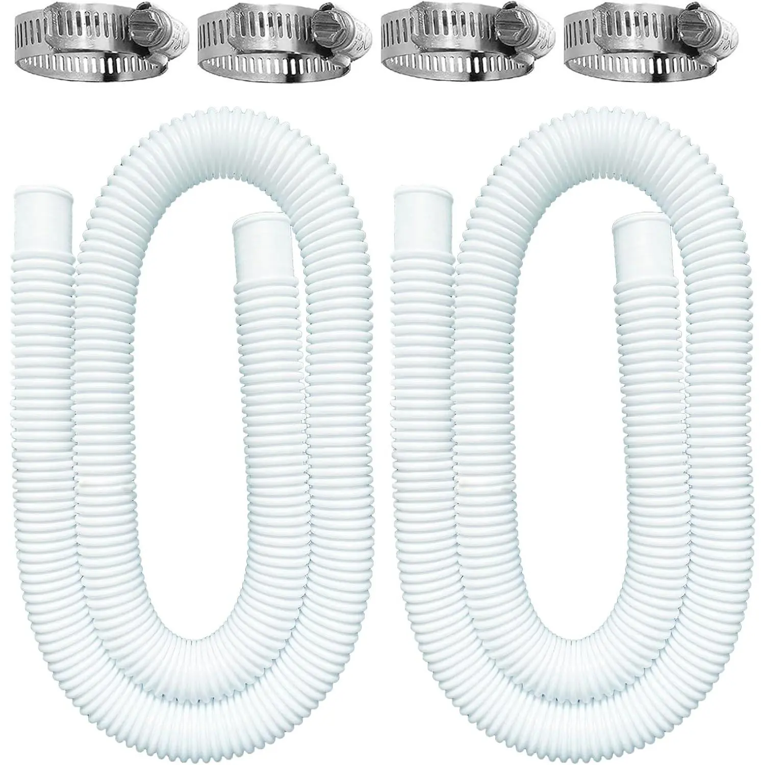 Pool Hoses for Above Ground Pools, 2 Pack 1.25 x 59 Inch Pool Filter Pump Hoses, Compatible with Intex Pool Filter Pump 607, 637 With 4 Metal Clamps(2)