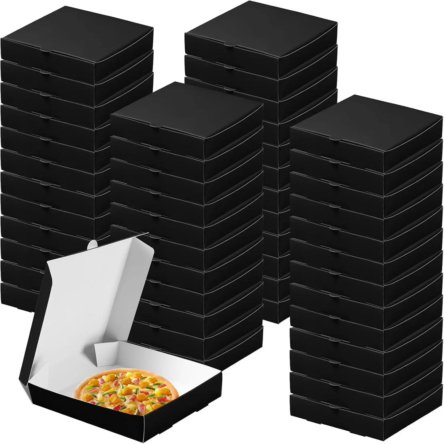 48 count Mini Pizza Pizza Boxes Disposable black Small Dessert Boxes for Party Favor Decorations for Cake Cookies Party Favor (Black)
