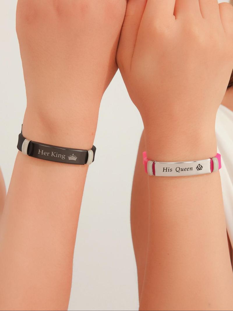 Couple Crown Pattern Luminous Couple Bracelet Set, Fashionable Glow in The Dark Bracelet for Women & Men, Trendy All-match & Exquisite Jewelry for Birthday Gift, Fashion Accessory