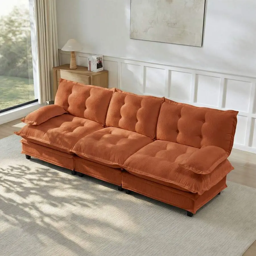 Rhomtree 107" 3-Seater Cloud Sofa, Modular Sectional Couch, Modern Deep Seat Sofa For Living Room, Comfy Lattice Decored Seat Cushion, Breathable Chenille Fabric,lounge,chair,boneless upholster couch,bean,bag,crate,and,barrel,compre,r,overheat,protection,