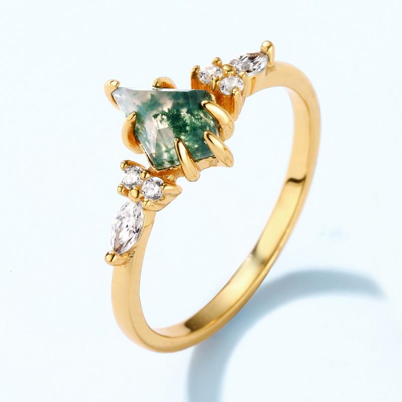 Tarnish Resistant S925 Sterling Silver Moss Agate Ring Chunky Gold Plated Women Vintage Statement Ring Elegant Green Moss Stone Jewelry Gift