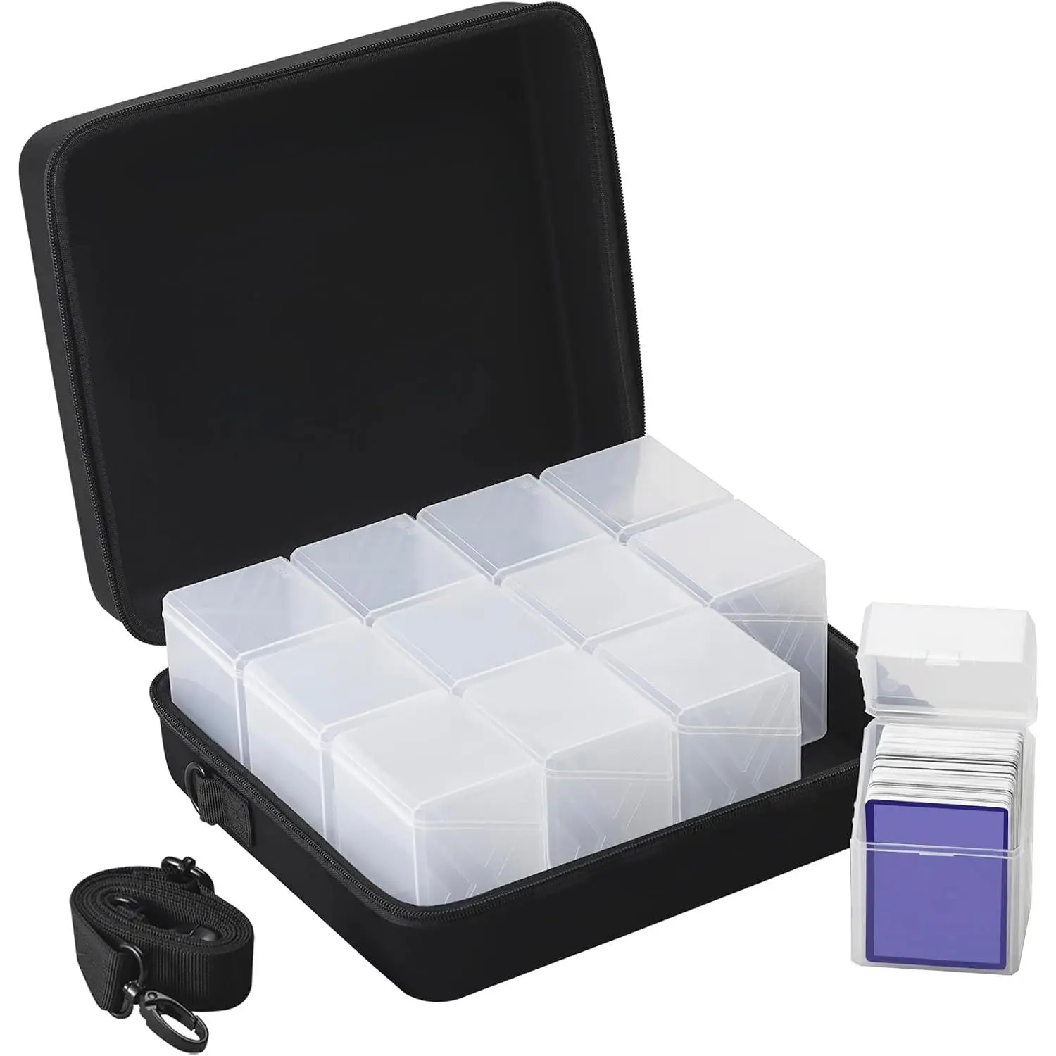 Deck Box with Carrying Case.Deck Boxes for TCG, Sports Cards.Set includes 12 packs of Card Deck Storage Boxes.Holds up to 2400 cards.(No Cards) (Clear, 12 pack)
