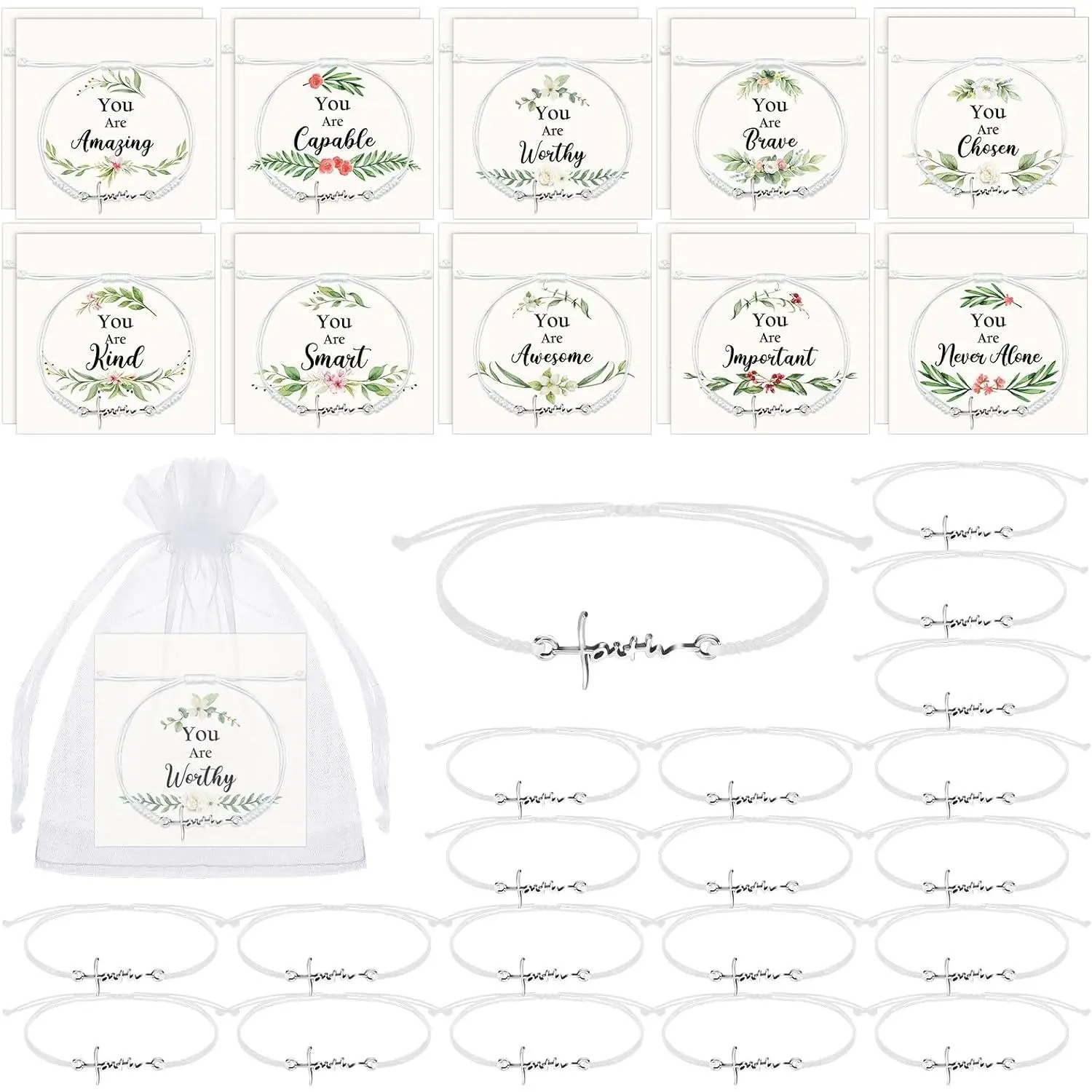 20 Sets Christian Gifts for Women Christian Faith Bracelets for Women Religious  Gifts with Inspirational Quote Cards and Organza Bags for Church Employee Appreciation Party Favors