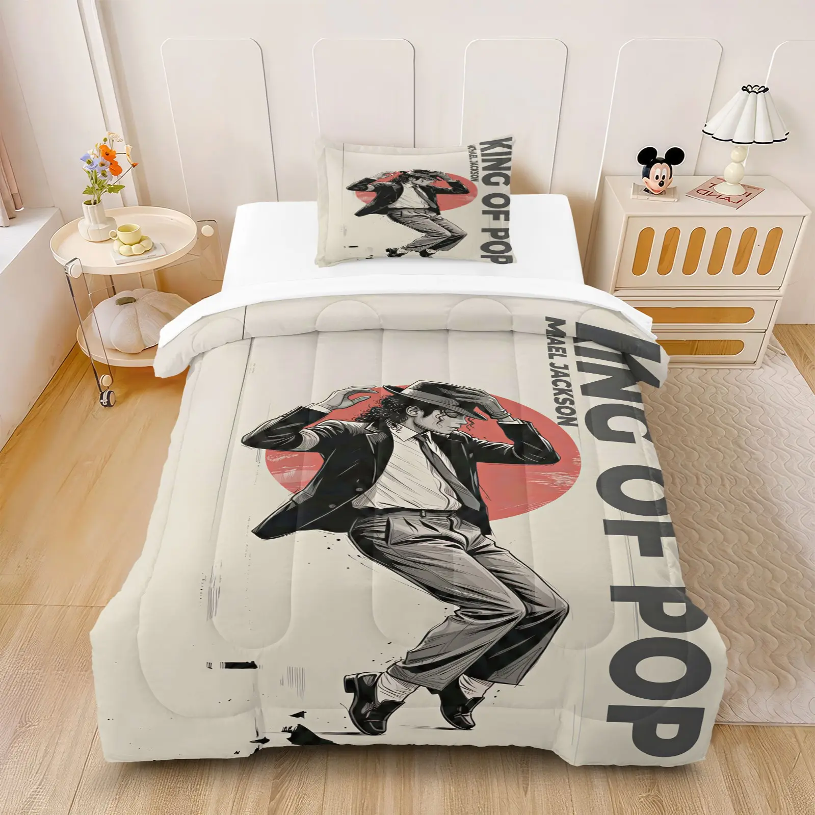 2/3Pcs Michael Jackson Hat Dance Sketch Print Comforter Set, Soft Microfiber Skin-Friendly & Washable, Minimal Vintage MJ Performance Portrait, Complete Bedding For Rock Fans Bedroom (Comforter Included, Pillow Inserts Not Included)