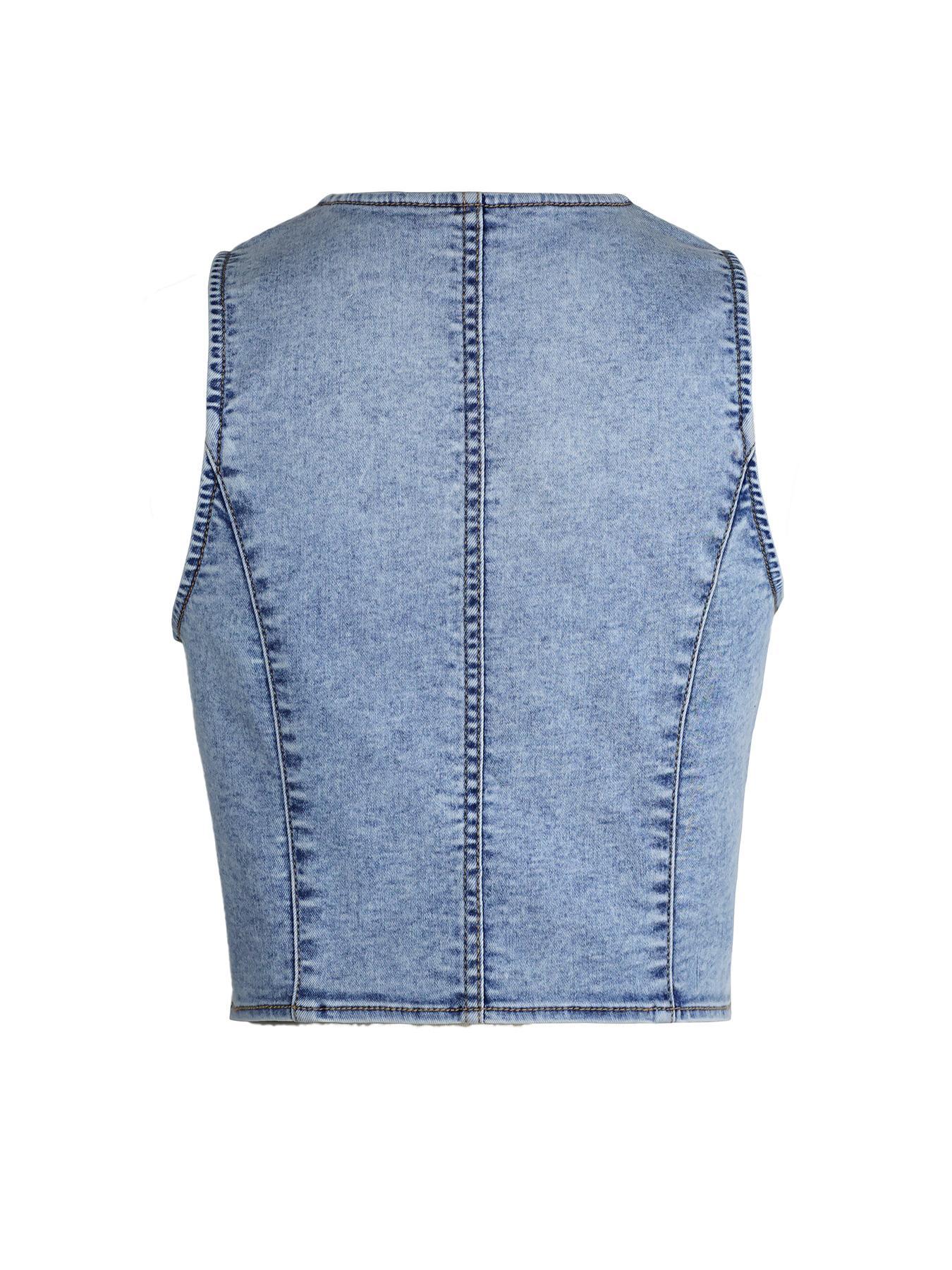 Women's Plain Denim Vest, Casual Sleeveless Vest for Summer, Ladies Clothes for Daily Wear, Minimalist Fitted Vest