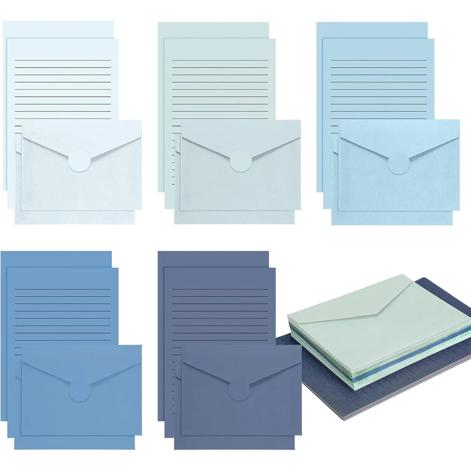 100 count Stationery Lined Stationery Paper and Envelopes Set Includes 50 Letter Writing Paper and 50 Envelope for Office, 5.5 x 8.25 Inch(Blue)