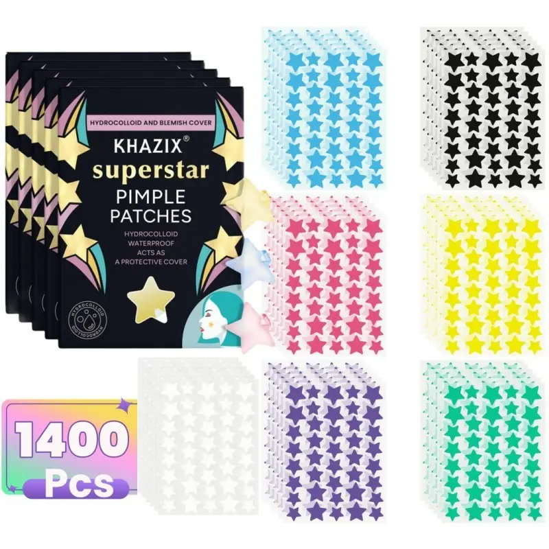 1400PCS Pack Cute Star Pimple Patches, 7 Colors Hydrocolloid Acne Patches, Invisible Blemish Patches with Tea Tree Oil
