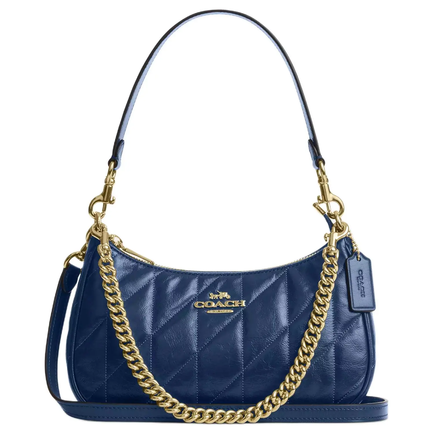 COACH Teri 25 Quilted Leather Shoulder Bag for Women, Medium Size, Navy Blue