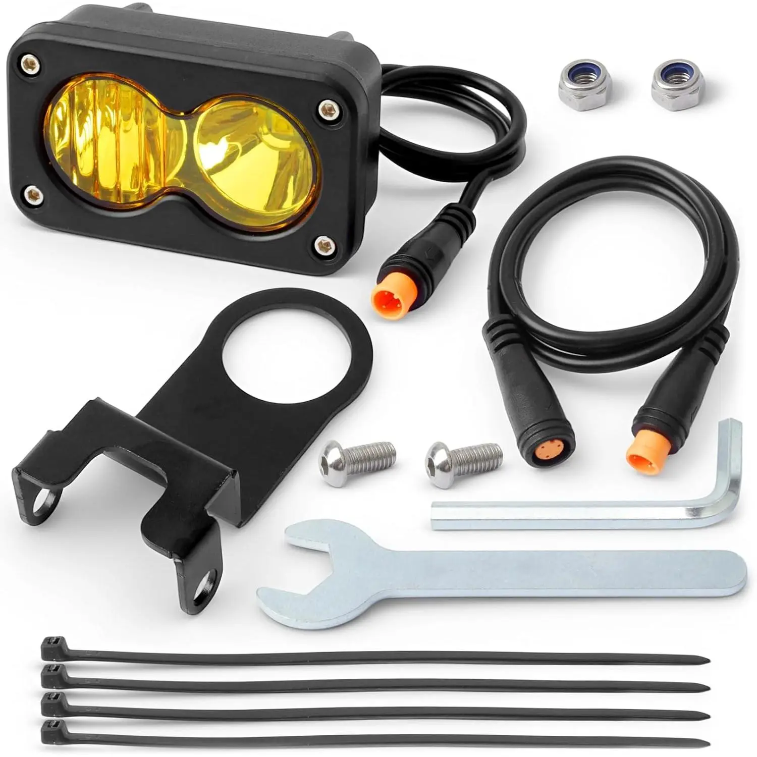 Ebike Headlight Kit Compatible with Ridstar Q20 Electric Bicycle Headlamp 20W 6000-6500K LED Light Bar, 3-Pin Dual Beam E-Bike Front Lamp with Mount Bracket Plug and Play, Yellow Lens