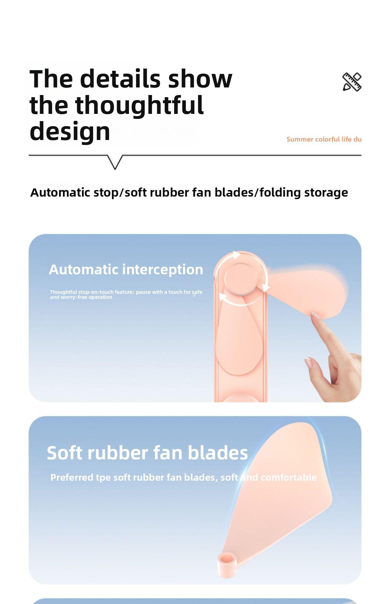 Handheld portable mini fan, retractable USB rechargeable fan, silent for office desktop use