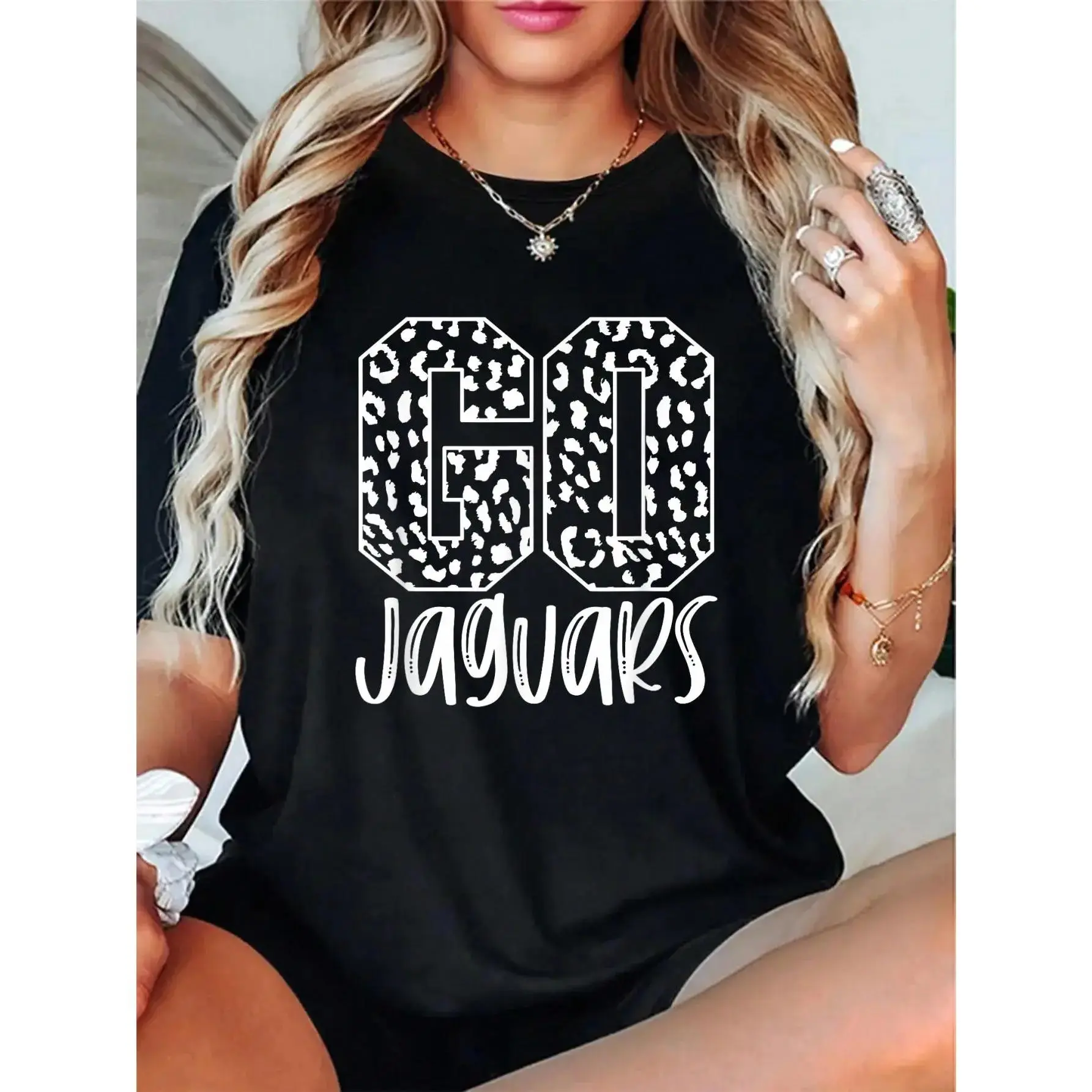 100% Cotton Unisex Jaguars Team Mascot School Spirit Game Night Leopard Print T-Shirt – Fun & Girly, TikTok Fashion, Soft Cotton Top