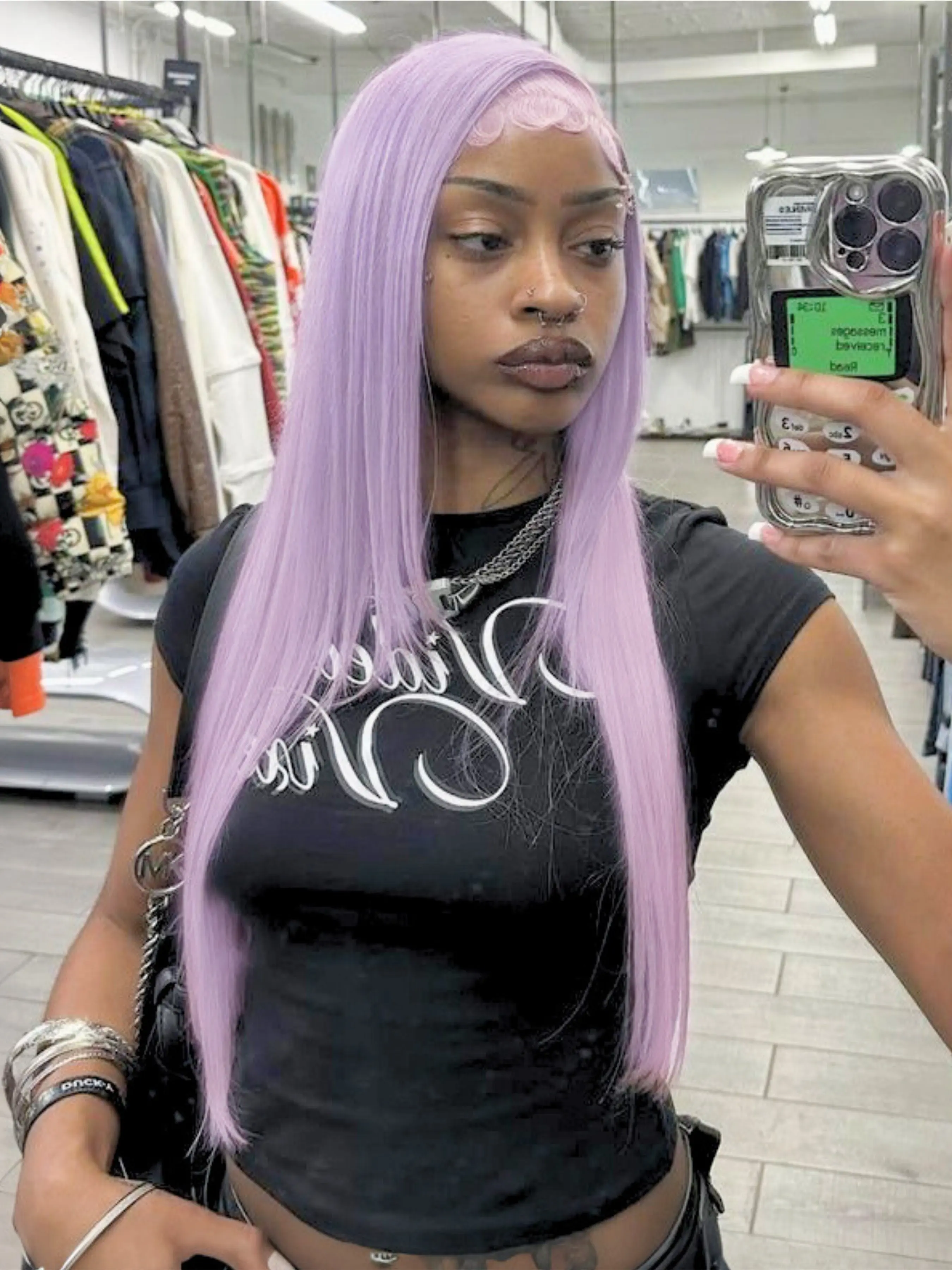 Lavender Lace Front Wig 13x4 HD Lace Frontal Wig Light Purple Straight Synthetic Wig Heat Resistant Fiber Pre Plucked Hairline Purple Concert Music Festival Look Straight Wig 28 Inches Frontal Lace Wigs