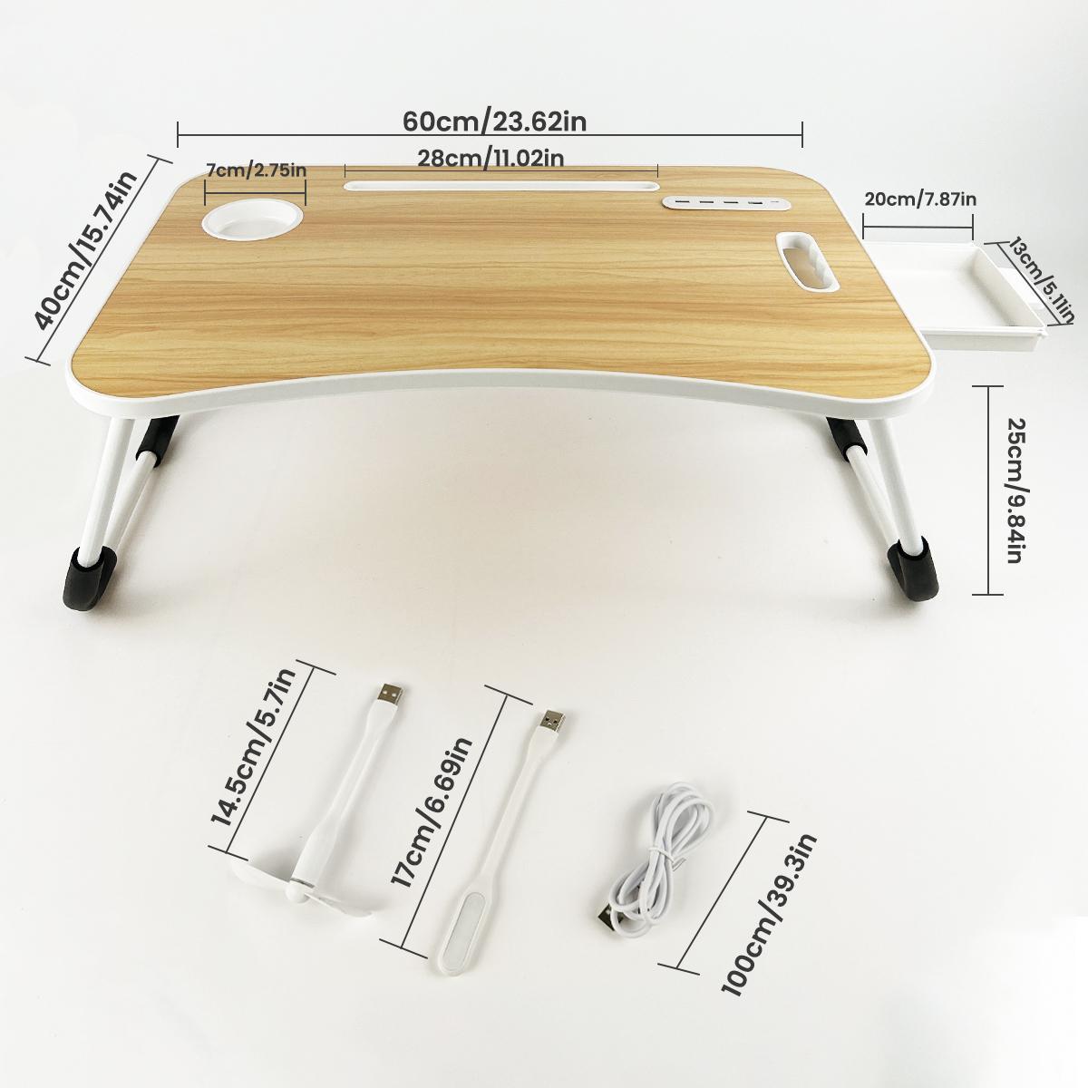 Portable Foldable Laptop Bed Desk with 4 USB Ports Storage Drawer Cup Holder for Bed Couch Working Reading