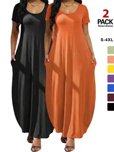 Women's Long Nightgown Night Dress, Colorful Loungewear, Casual Basic Everyday, Round Neck, Long Sleeve, Pocket Sleepwear, Soft Comfortable, Sleepwear Homewear Clothes