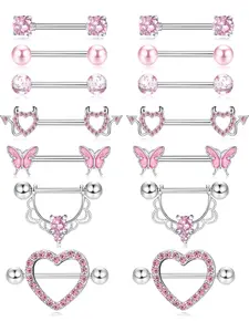 7 Pairs 14G Nipple Bars for Women Steel Nipple Piercing Jewellery Nipple Ring Nipple Piercing Kit Tongue Bar Set Body Piercing Barbell