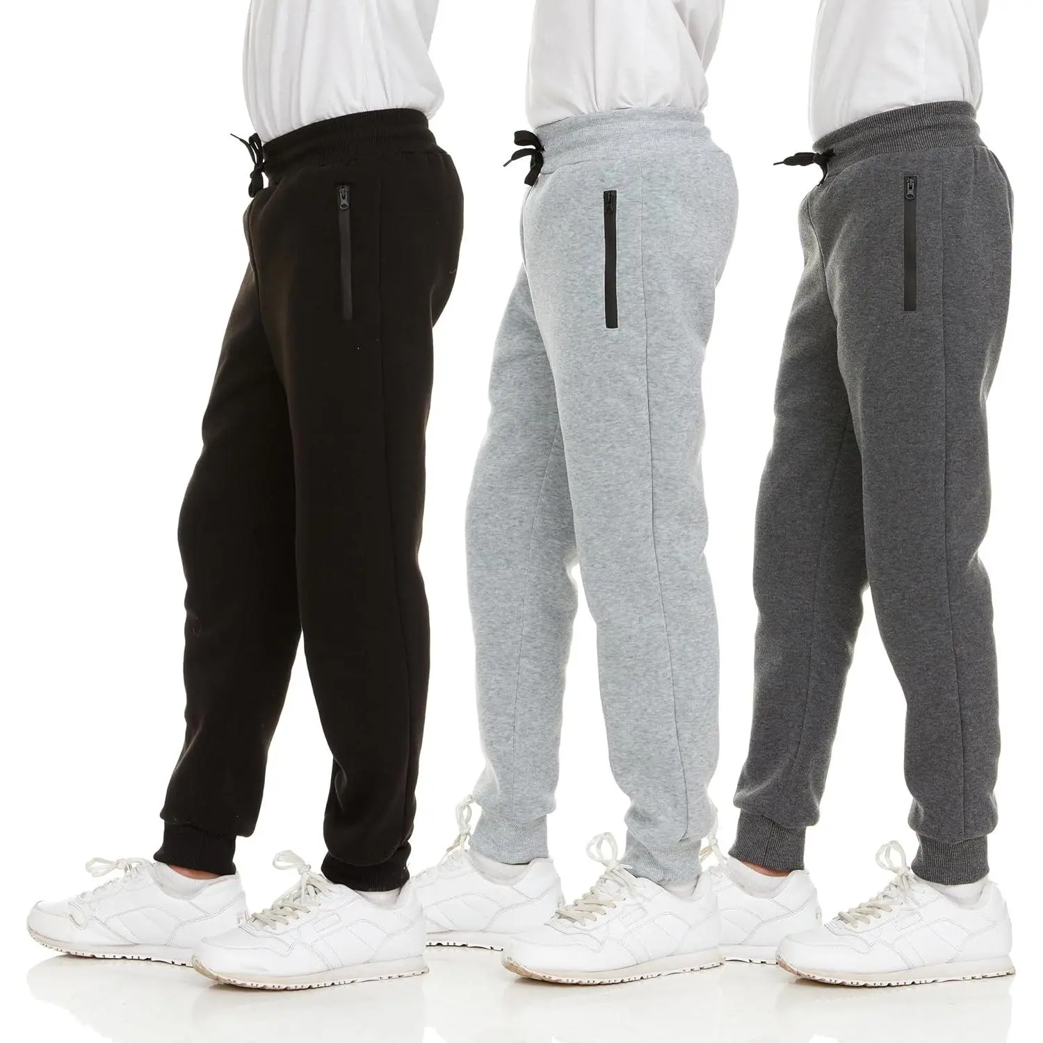 3Pk Boys Sweatpants Fleece Athletic Workout Kids Clothes Boys Joggers with Zipper Pocket and Drawstring Size 4-20