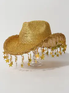 Women's Star Fringe Sequin Hat, Bridal Wedding Hat, Western Cowboy Hat, Stage Performance, Birthday Party, Music Festival