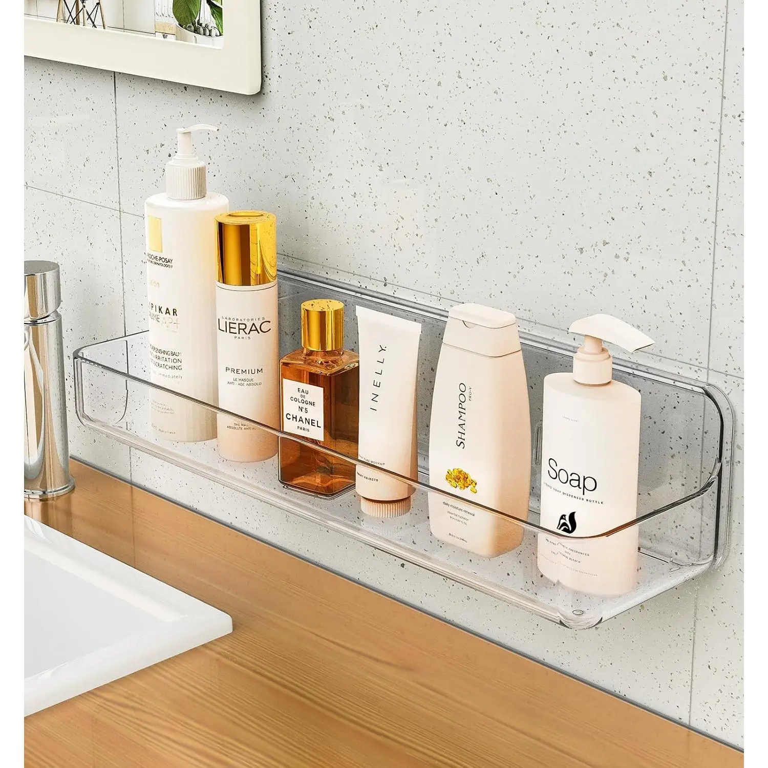 Shower shelves, Adhesive Clear  Bathroom  Organizer | Large Capacity, Adhesive Shower ,  and Rustproof, Multiple Drainage Holes, Suitable for Bathroom