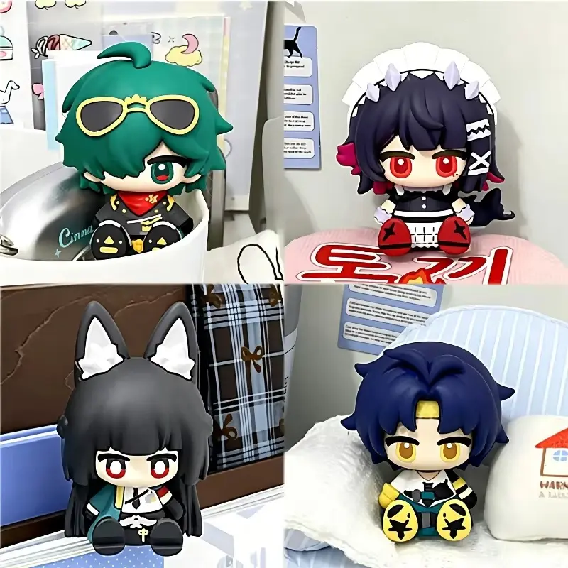 Arknights 3-Character Mini Chibi PVC Statue Set, Elysium Exusiai Texas Q-Version Collectible Toy, Fox Girl Maid Outfit Dark Blue Hair Figure, Video Games Fan Gift, Daily Social Media Kawaii Photo Shooting Prop, Full High-Resilience PP Cotton Filling