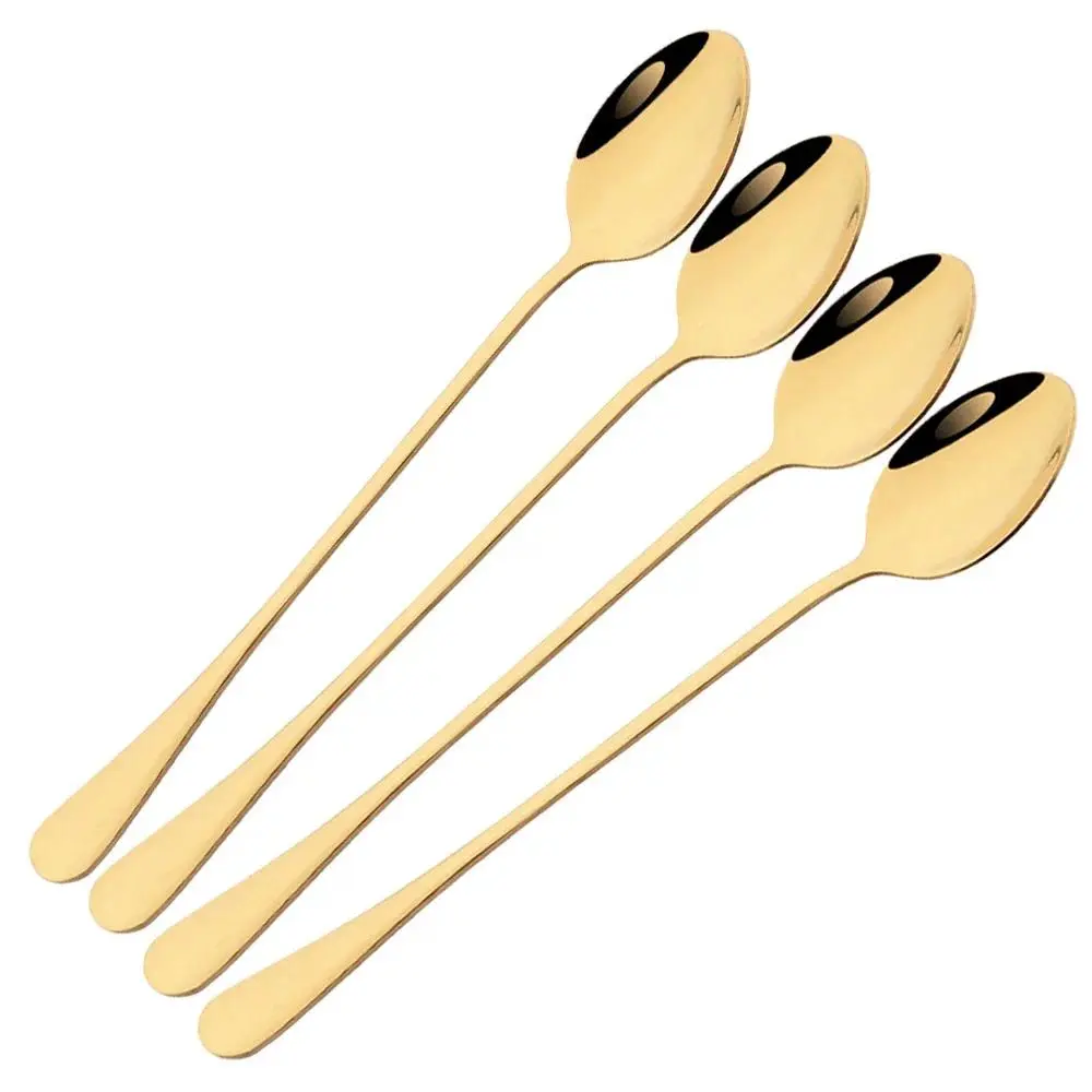 4Pcs Gold Long Handled Teaspoon Juice Coffee Stirring Stainless Steel Cutlery Spoon Ice Cream Dessert Spoon Kitchen Accessories