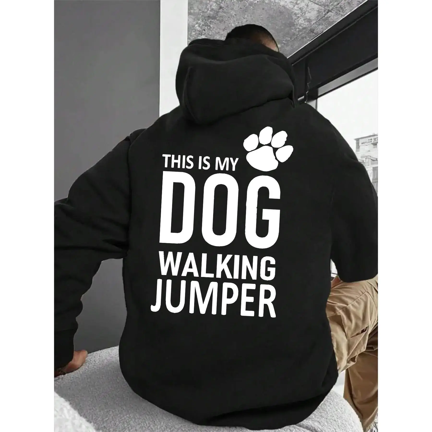 Oversized Back Print Hoodie THIS IS MY DOG WALKING JUMPER Slogan With Dog Paw Graphic Casual Pet Lover Pullover Daily Walking Dog Street Sweatshirt