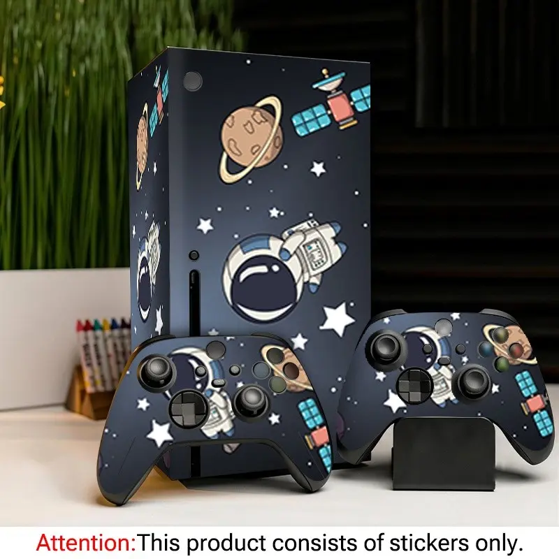 Cute Cartoon Astronaut Planet Space Art Vinyl Sticker for Xbox Series X, Waterproof Removable Controller Protection, Game Console Decor, Waterproof Stickers