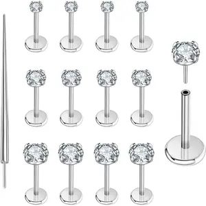13Pcs 20G/18G/16G Flat Back Earrings Stud 316L Surgical Stainless Steel Threadless Push in Nose Stud Tragus Helix Lip Medusa Piercing JewelryGift.