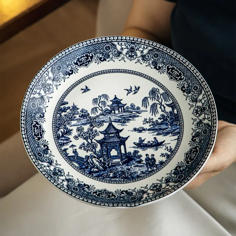 1pc New Traditional Style Dining Plate, Daily Use Appetizer Plate, Steak Plate, Salad Plate, Microwave Safe Shallow Dish