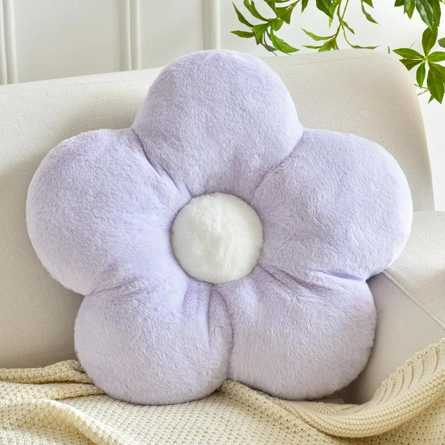 Flower Pillows, Soft Flower Shaped Pillow with  Decorative for Couch Chair Bed,Flower Floor Throw Pillows for Adults Bedroom Living Room (Lavender , 15 Inches)