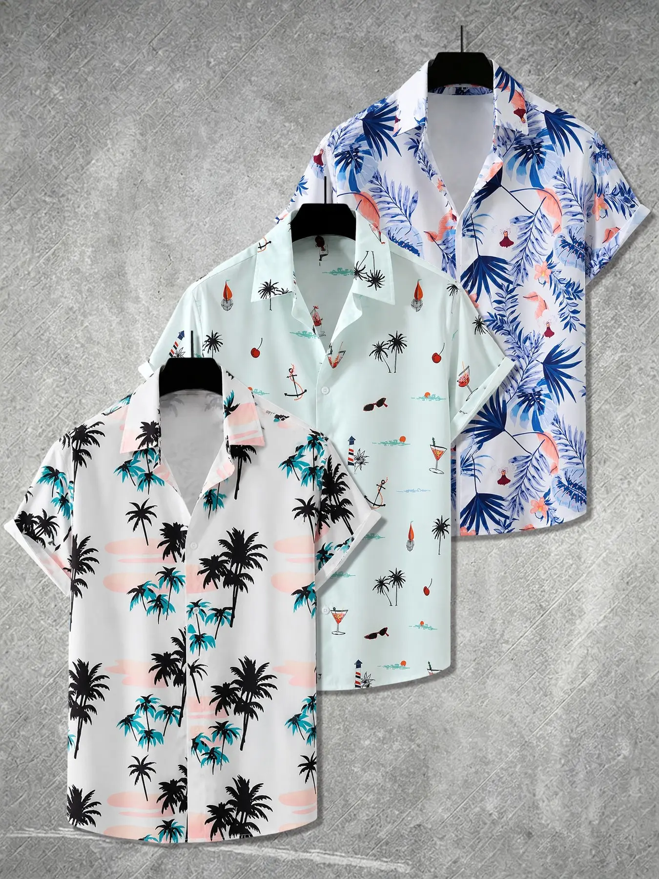 3-Pack Men's Hawaiian Vacation Casual Short Sleeve Floral Shirts, Lightweight Breathable, Perfect for Summer Outdoors & Daily Wear