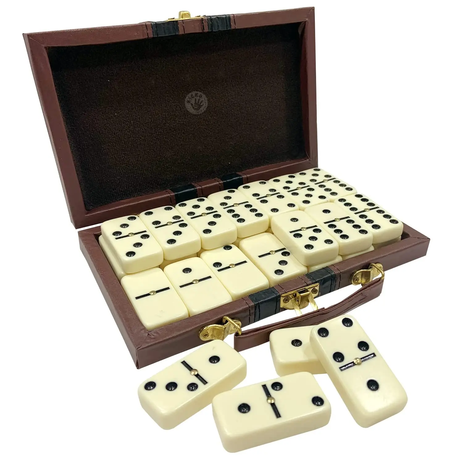 Premium Classic Domino Set - Jumbo - Double Six - 28 Thick Pieces in Durable Wooden Vegan Leather Box for Boys, Girls, Adults, Kids Party Favors and Game Night Use - Up to 2-4 Players