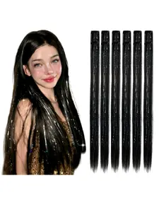12pcs hair extension clips, 20-inch long straight hair, comes with silver sequin extensions, holographic glitter hair clips, multi-color clip-in wigs, synthetic hair, Synthetic fiber hair, perfect for women to wear at parties, Halloween