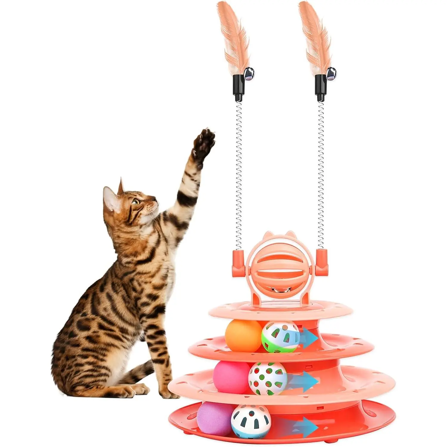 Interactive  Plaything for Indoor Kitten Interactive Kitty Puzzle Ball with 2 -Tease (Orange)