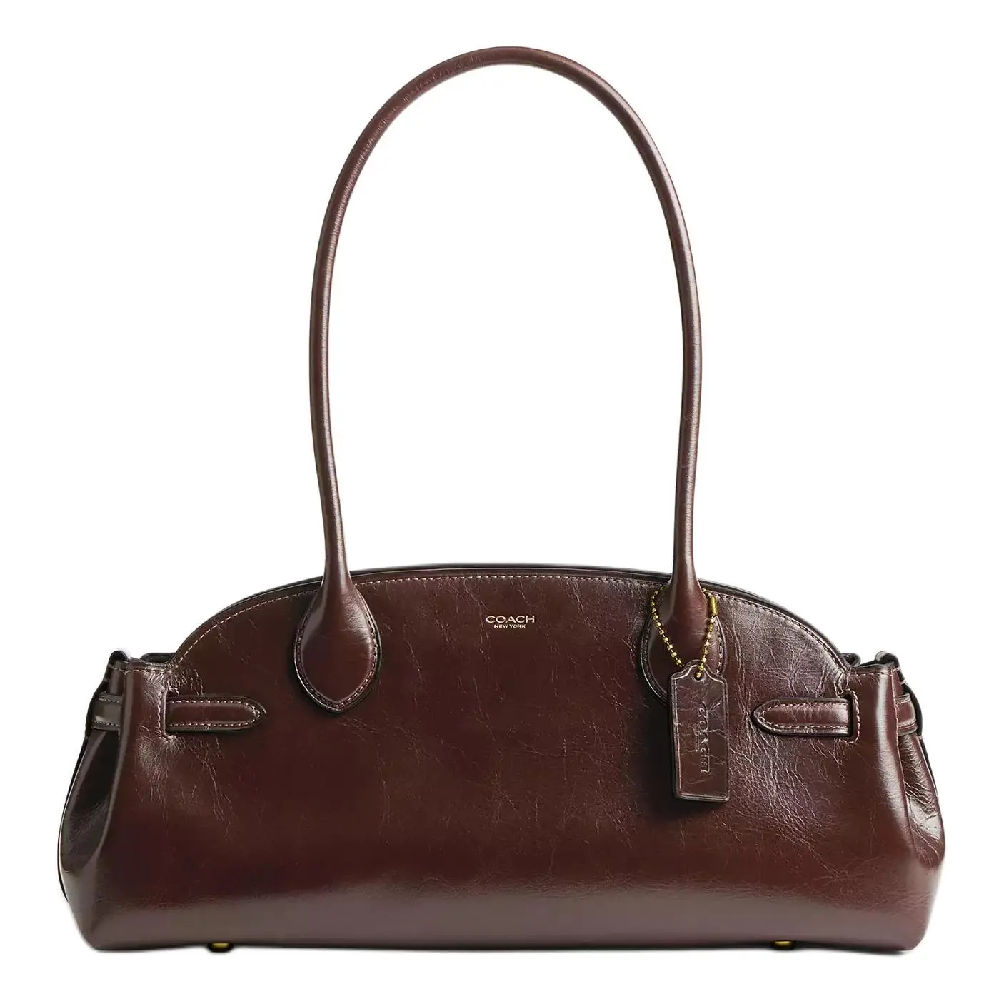 Coach Empire Carryall 34 Handbag for Women – Logo-Zip Closure, Glossy Leather, Oversized Tote in Maple