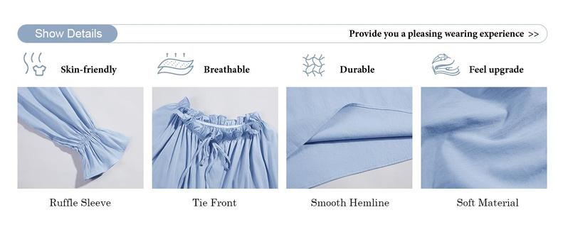 Imily Bela Womens Off The Shoulder Tops Puff Long Sleeve Tie Front Loose Fit Ruffle Shirts Blouses