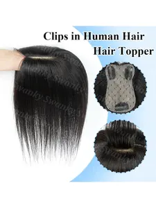 7x11cm Base Net Real Human Hair Topper Extensions Seamless Straight Hair Pieces Natural Scalp Top to Hide Bald or White Hair for Women
