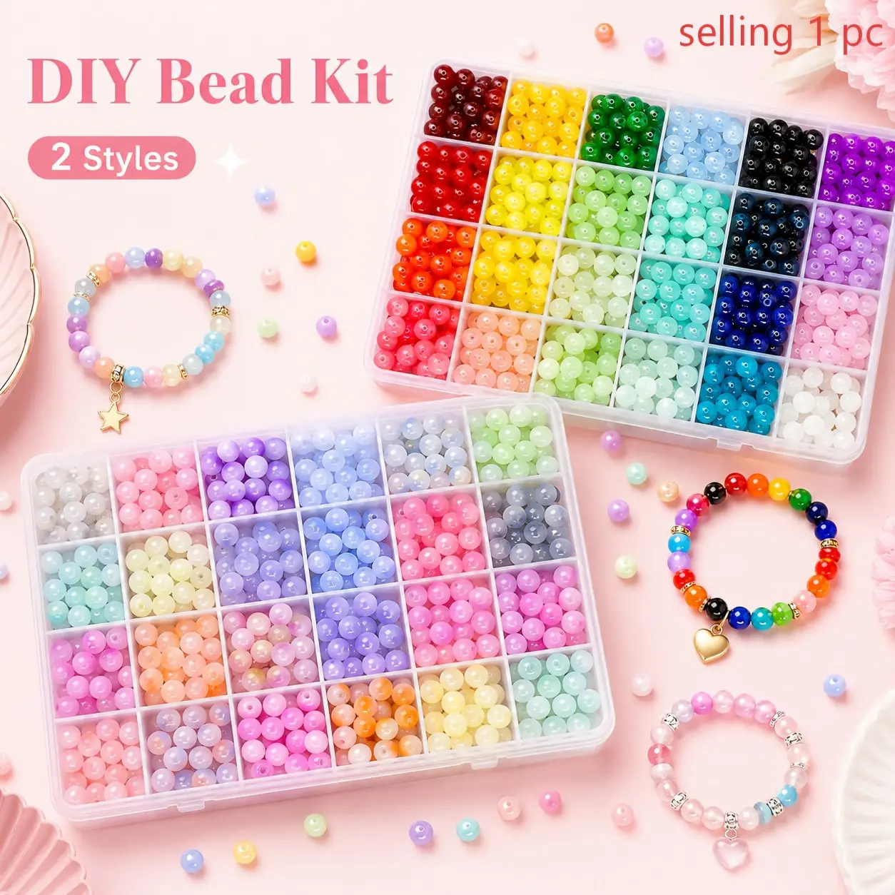 360 Piece 24 Color Candy Style Bracelet Set, DIY Jewelry Beads for Making Bracelets, Necklaces, Rings, Handmade Craft Products